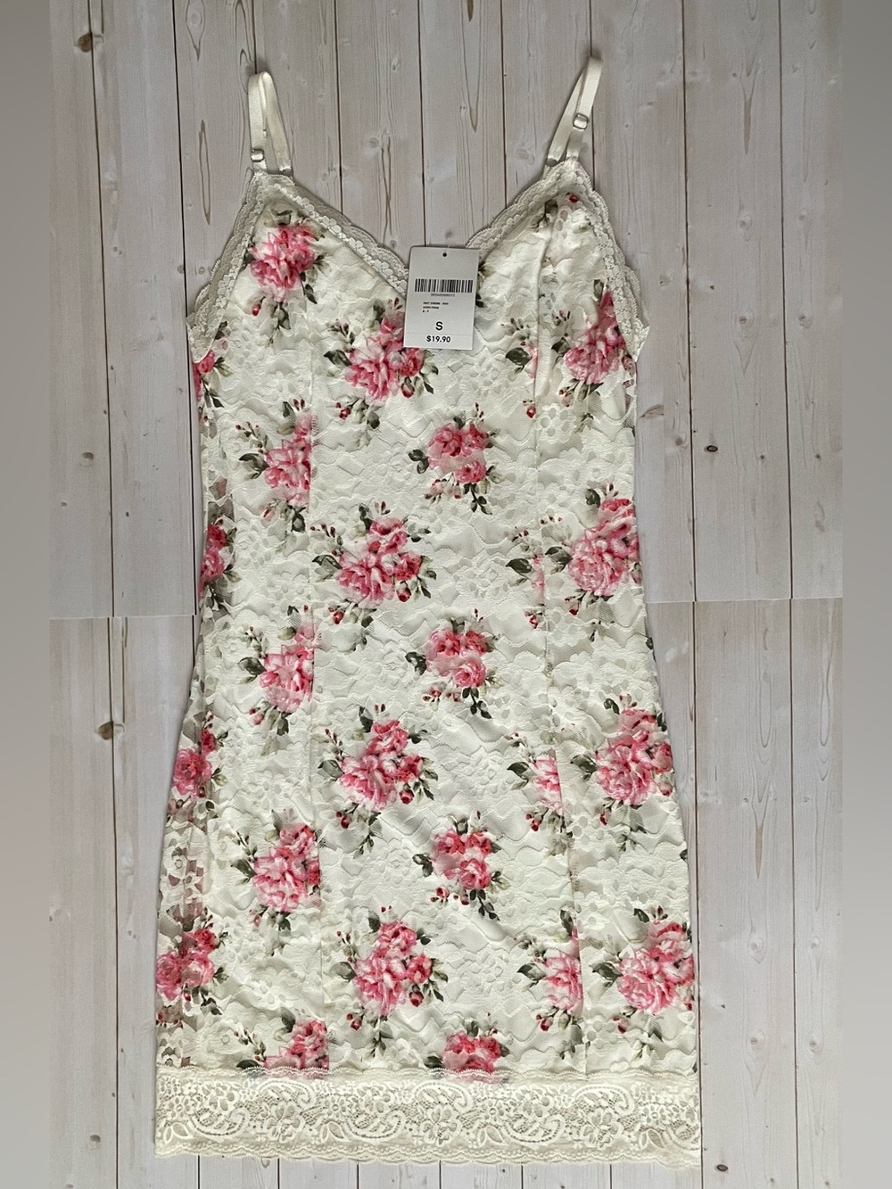 Forever 21 Cream Slip Dress with Pink Rose Print